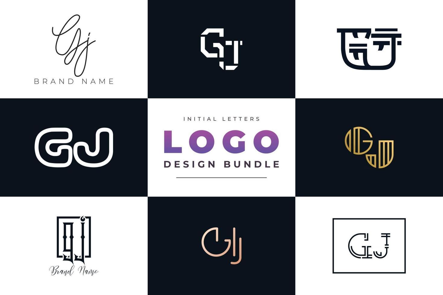 Set of collection Initial Letters GJ Logo Design. vector