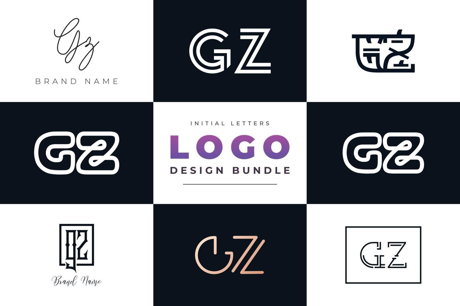 Set of collection Initial Letters GZ Logo Design. vector