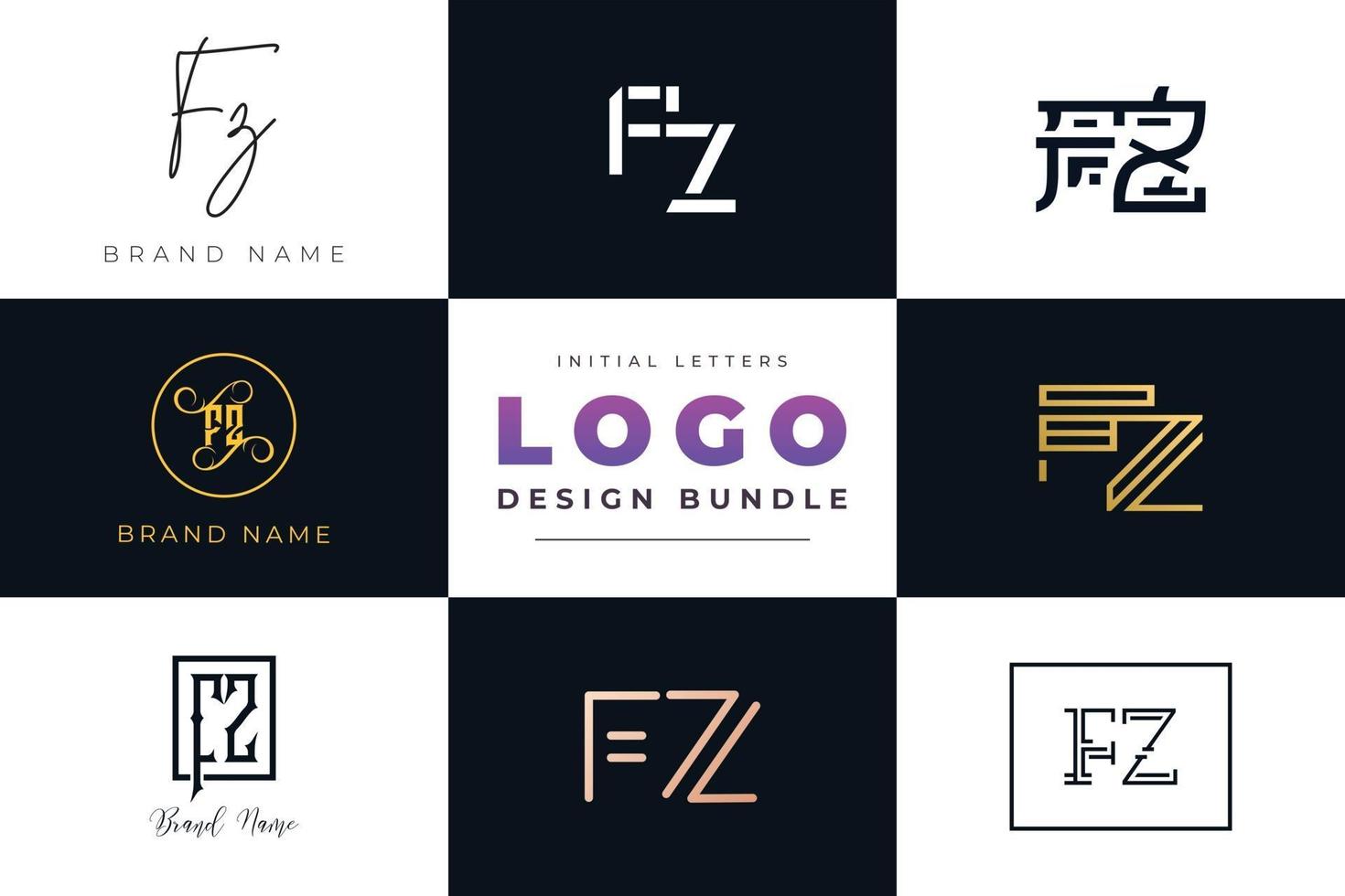 Set of collection Initial Letters FZ Logo Design. vector