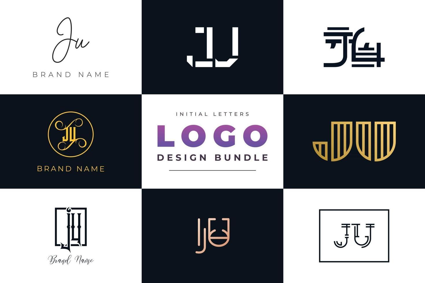 Set of collection Initial Letters JU Logo Design. vector