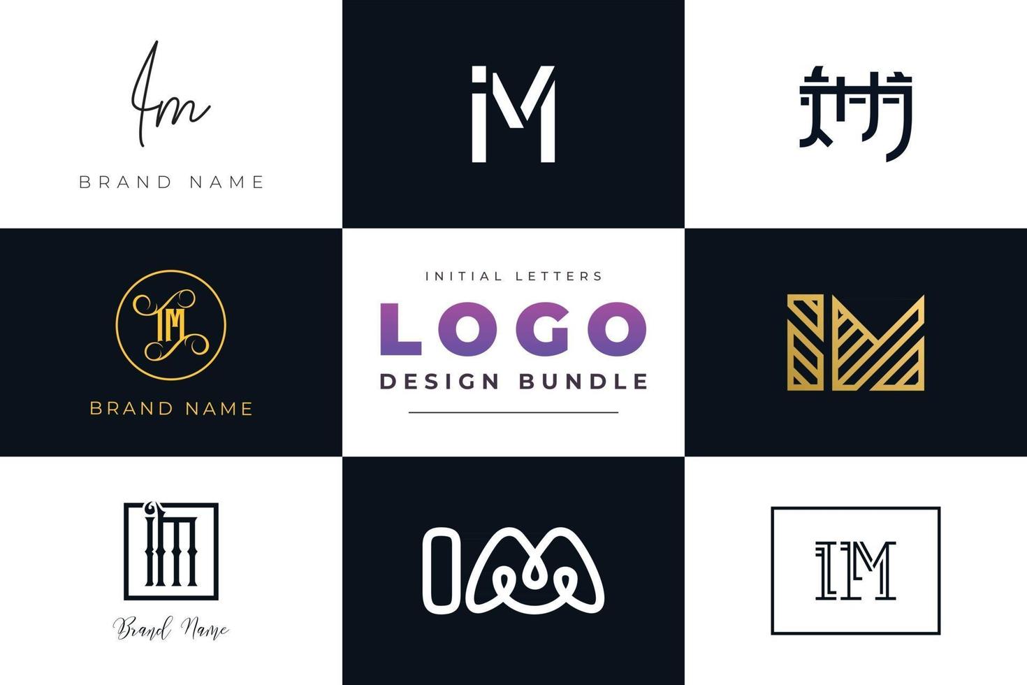 Set of collection Initial Letters IM Logo Design. vector