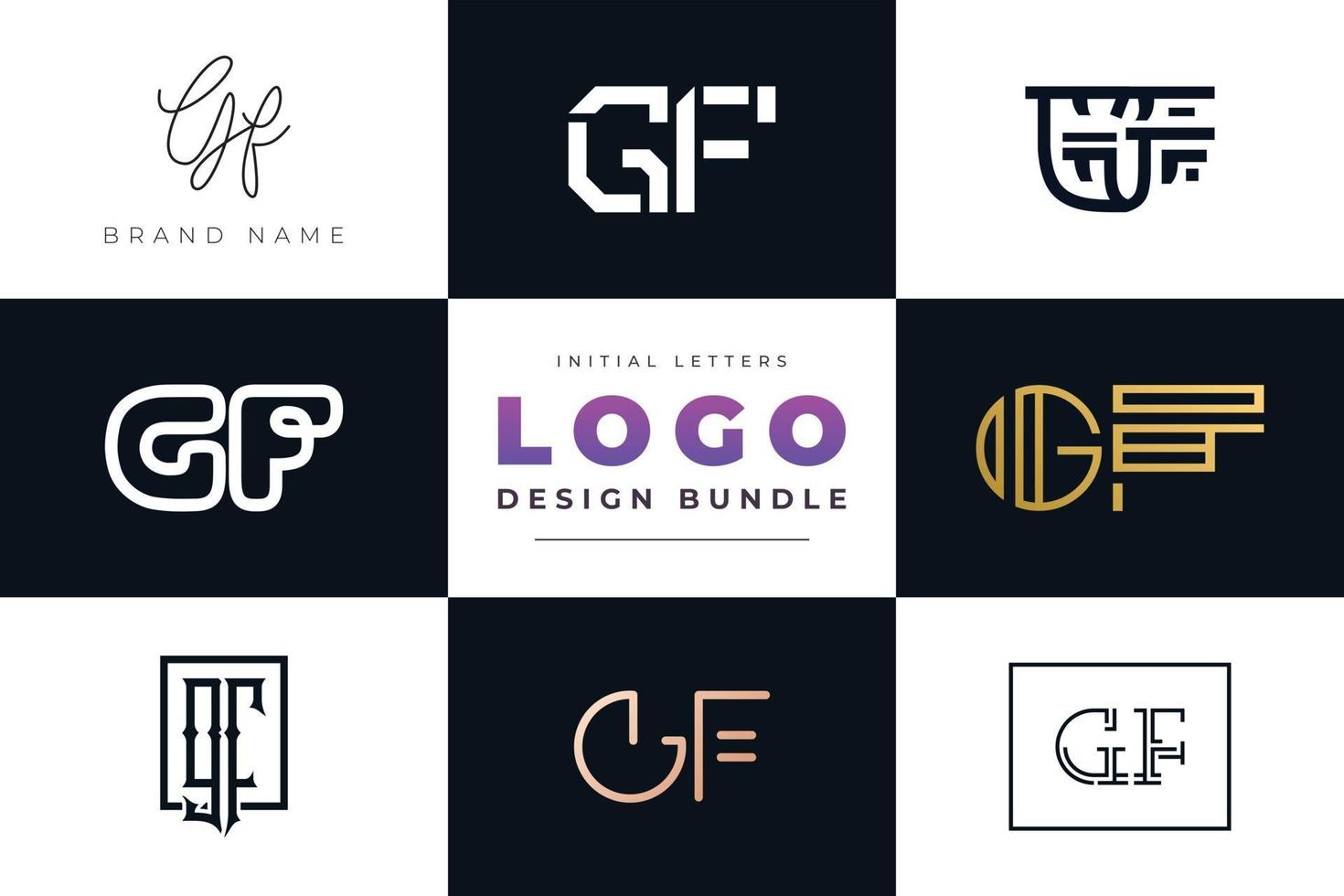 Set of collection Initial Letters GF Logo Design. vector