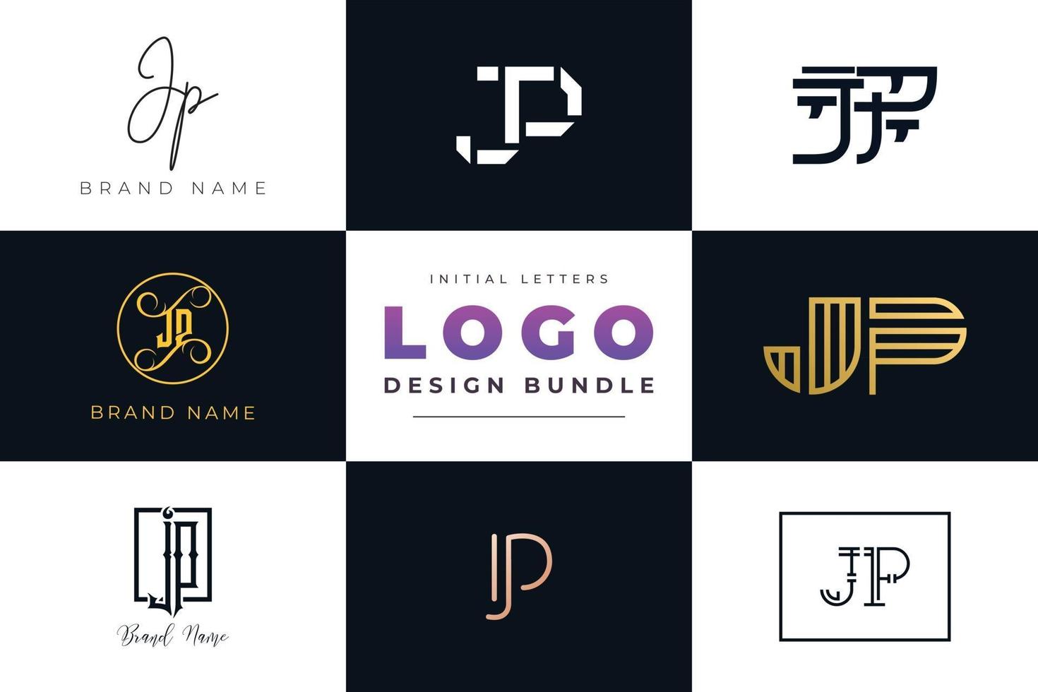 conjunto de diseño de logotipo jp de letras iniciales de colección. vector