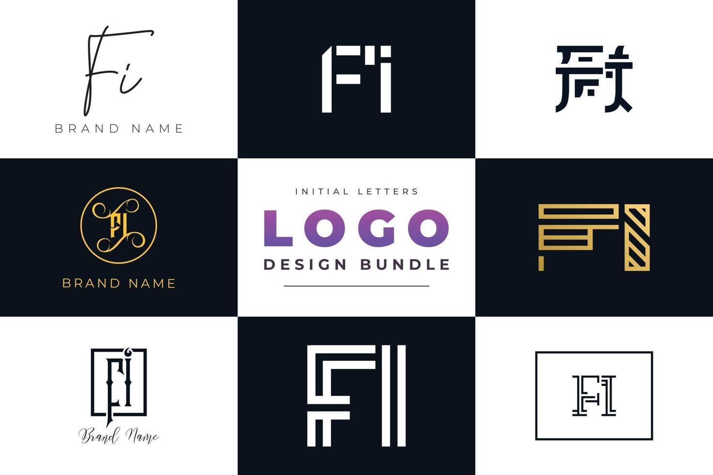 Set of collection Initial Letters FI Logo Design. vector