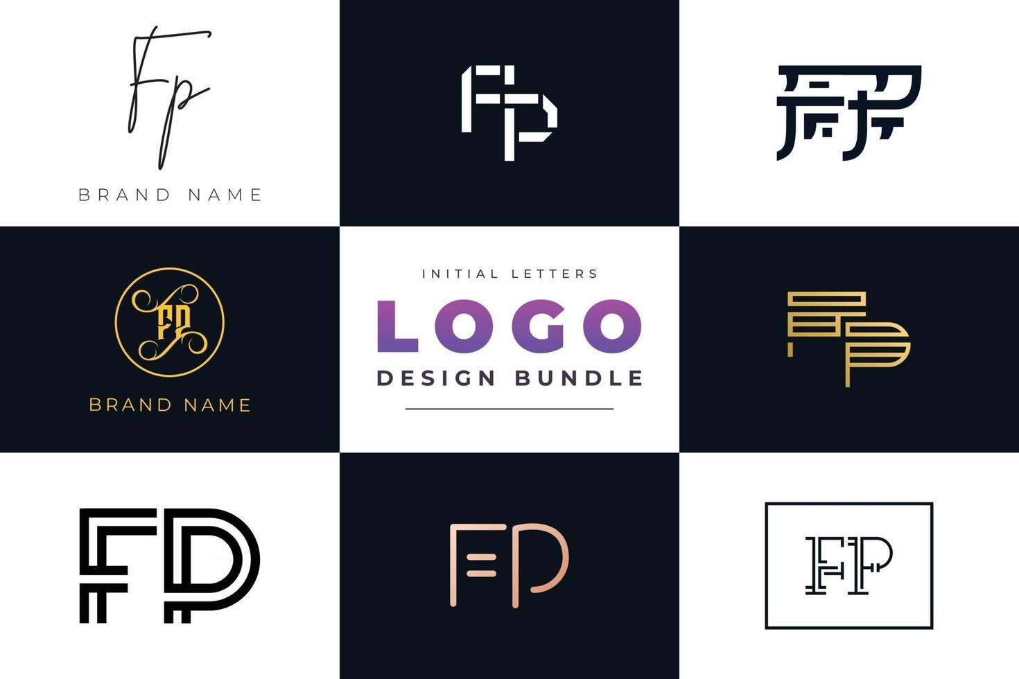 Set of collection Initial Letters FP Logo Design. vector