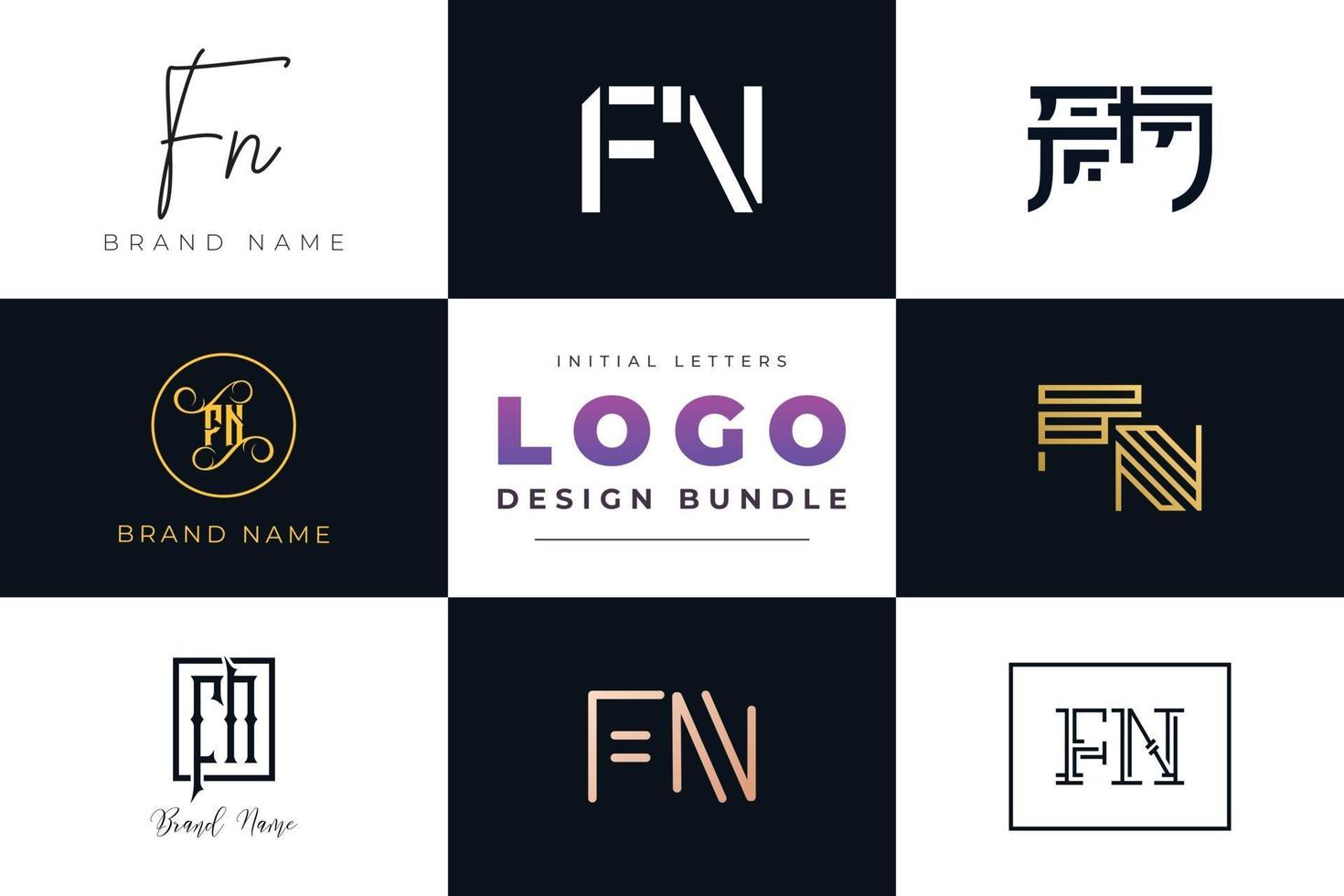 Set of collection Initial Letters FN Logo Design. vector