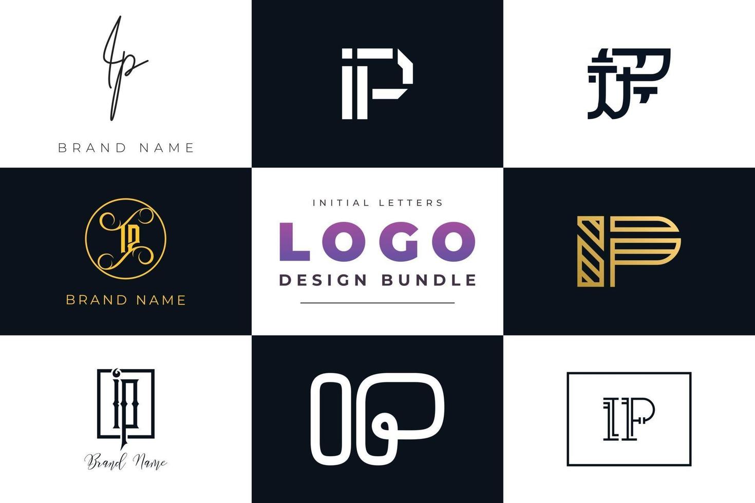 Set of collection Initial Letters IP Logo Design. vector