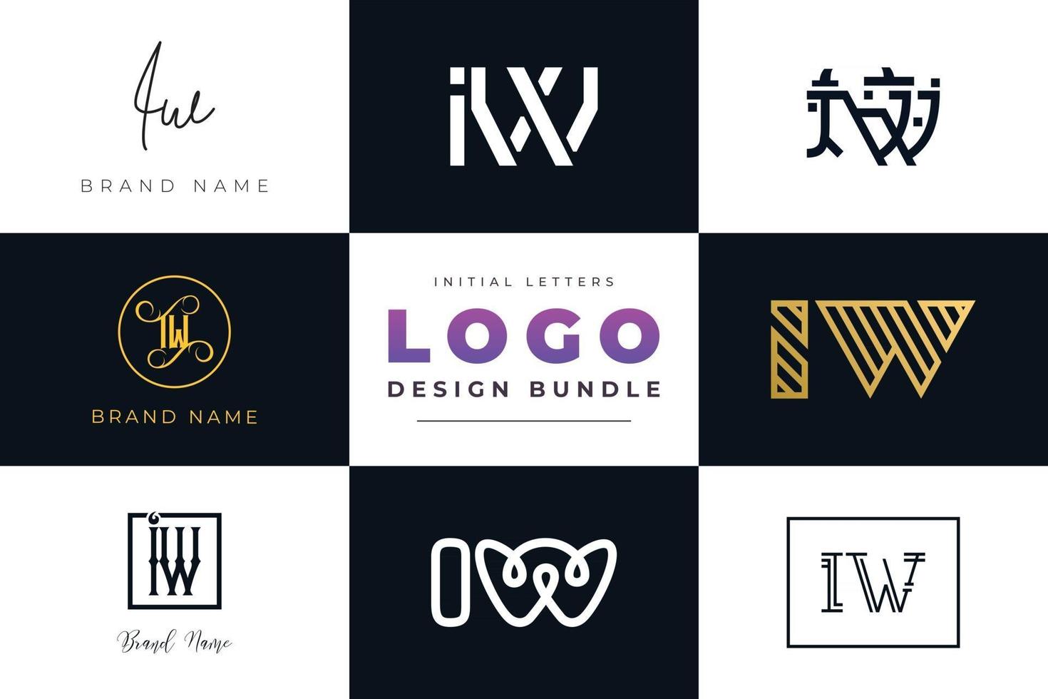 Set of collection Initial Letters IW Logo Design. vector