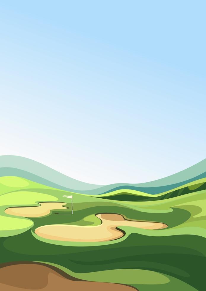 campo de golf con trampas de arena en orientación vertical. vector