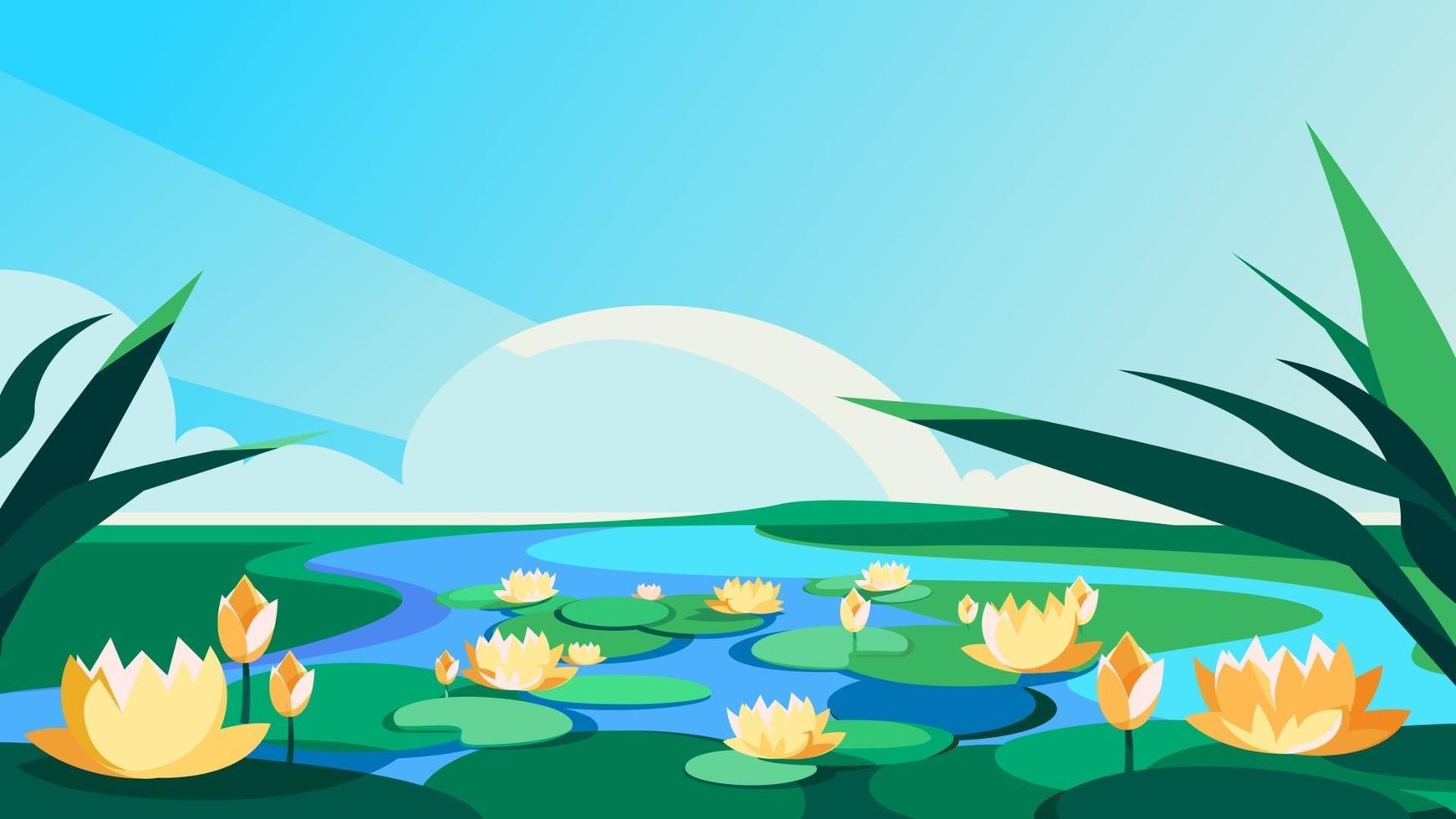 Blooming lotuses on the river. vector