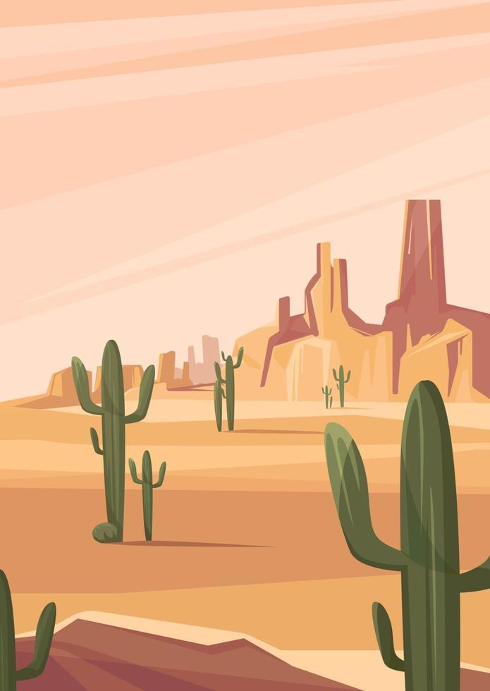 Texas desert landscape. Natural scenery in vertical orientation. vector