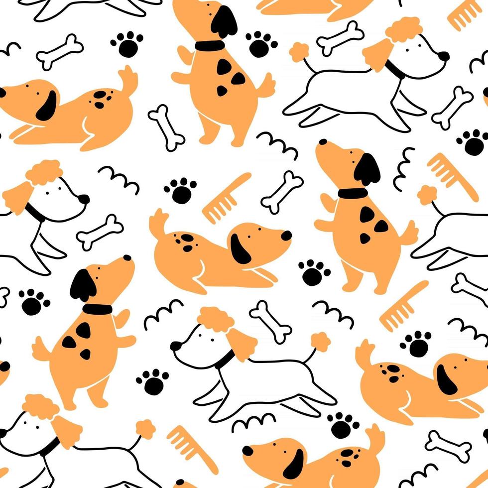 Seamless pattern of cute dog puppy. vector