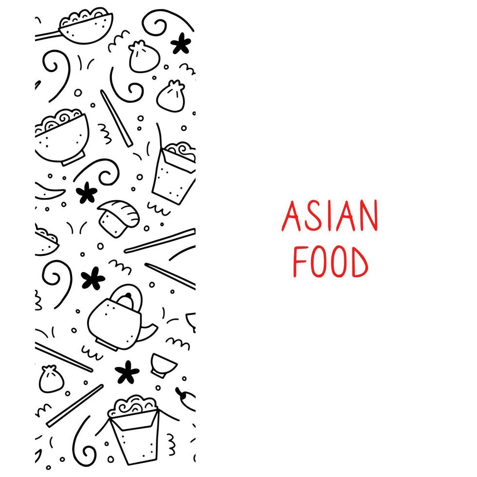 dibujado a mano conjunto de comida asiática. ilustración vectorial. vector
