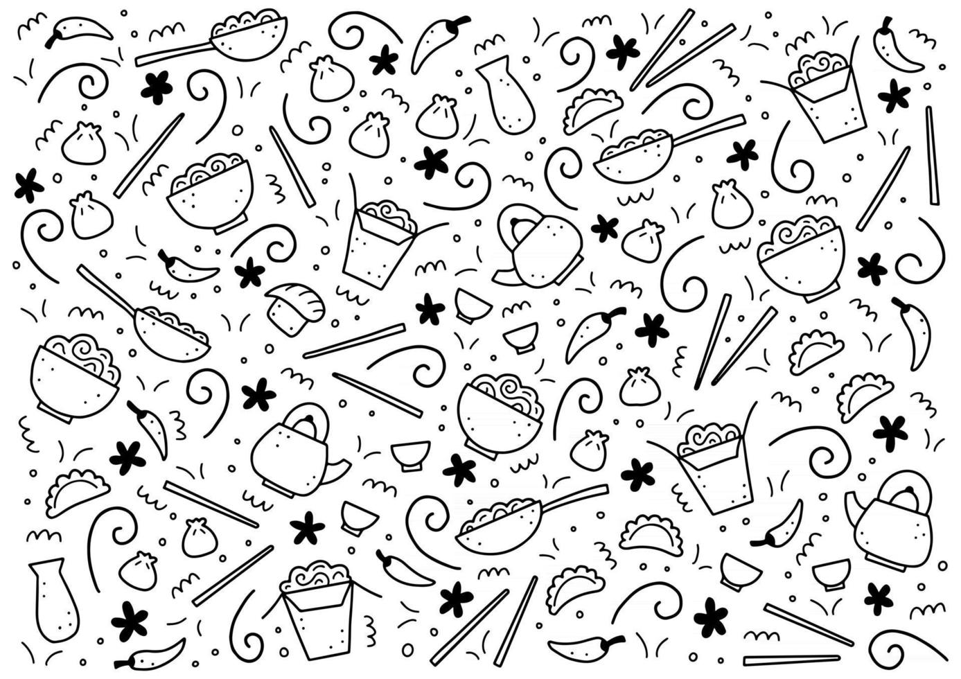 Hand drawn set of Asian food. Vector illustration.