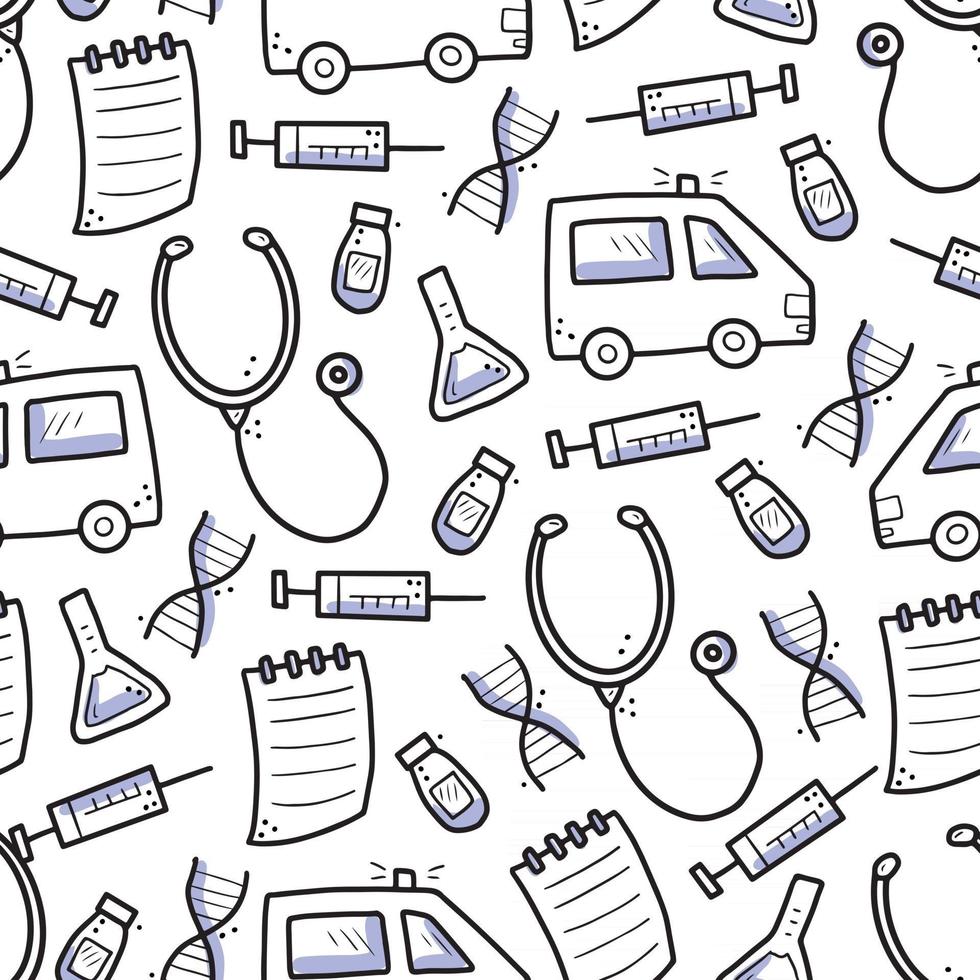 Hand drawn seamless pattern of medicne doodle elements vector