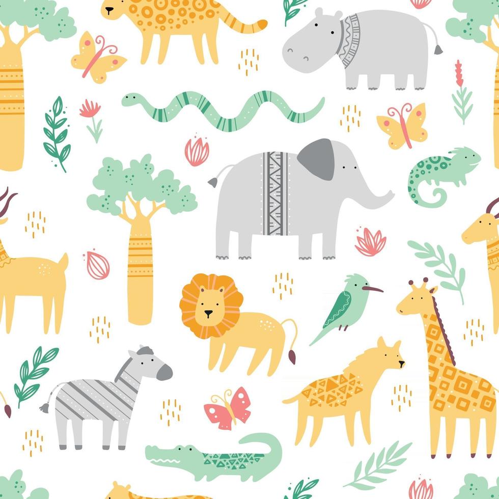 Seamless pattern with cute african animals vector