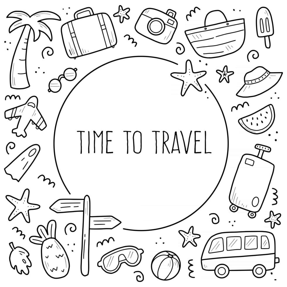 Hand drawn set of travel summer vacation vector