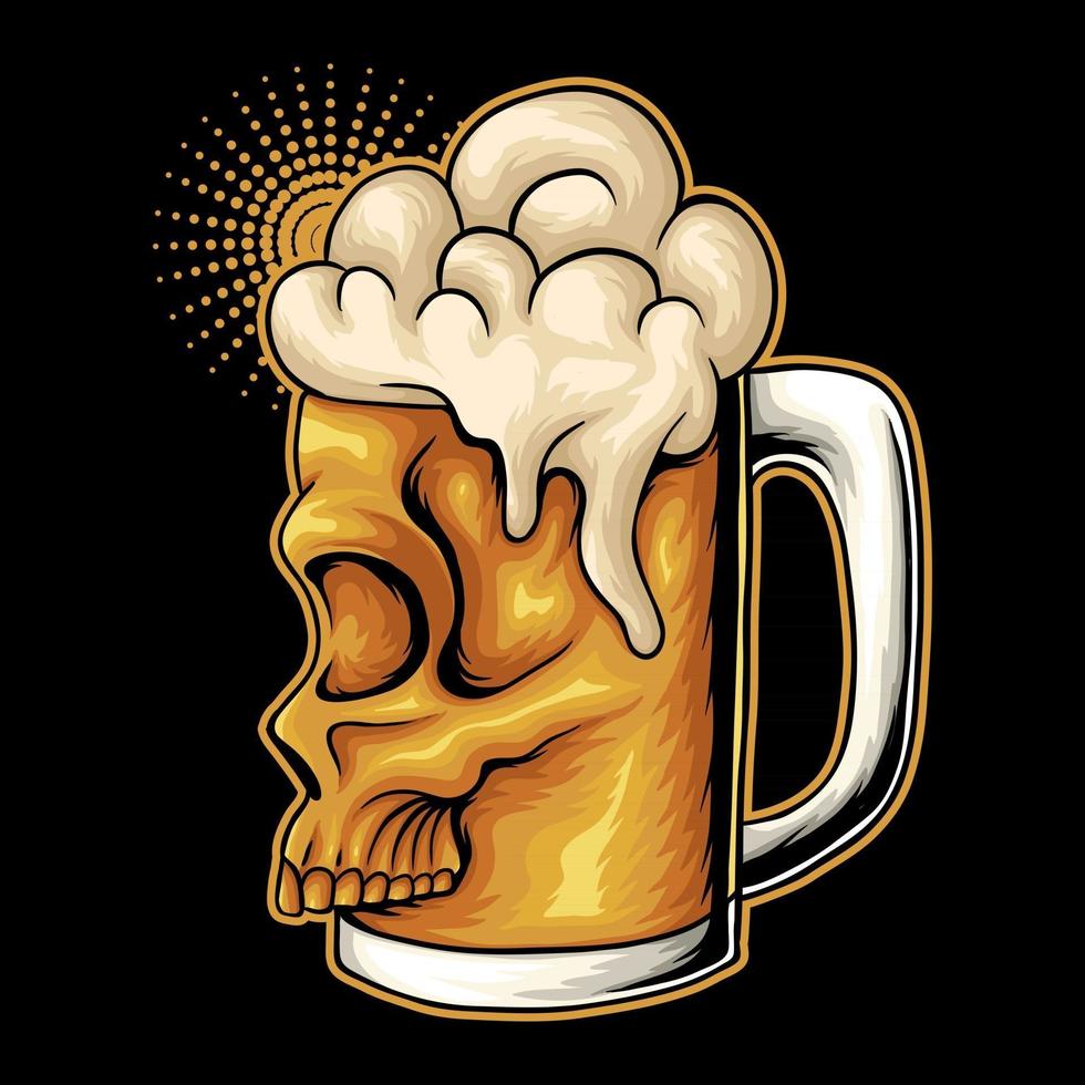 Ilustración de vector de cara de cráneo de vaso de cerveza