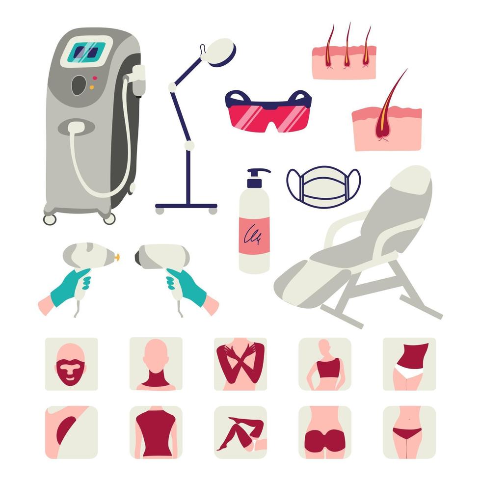 Laser hair removal icon set isolated on white background vector