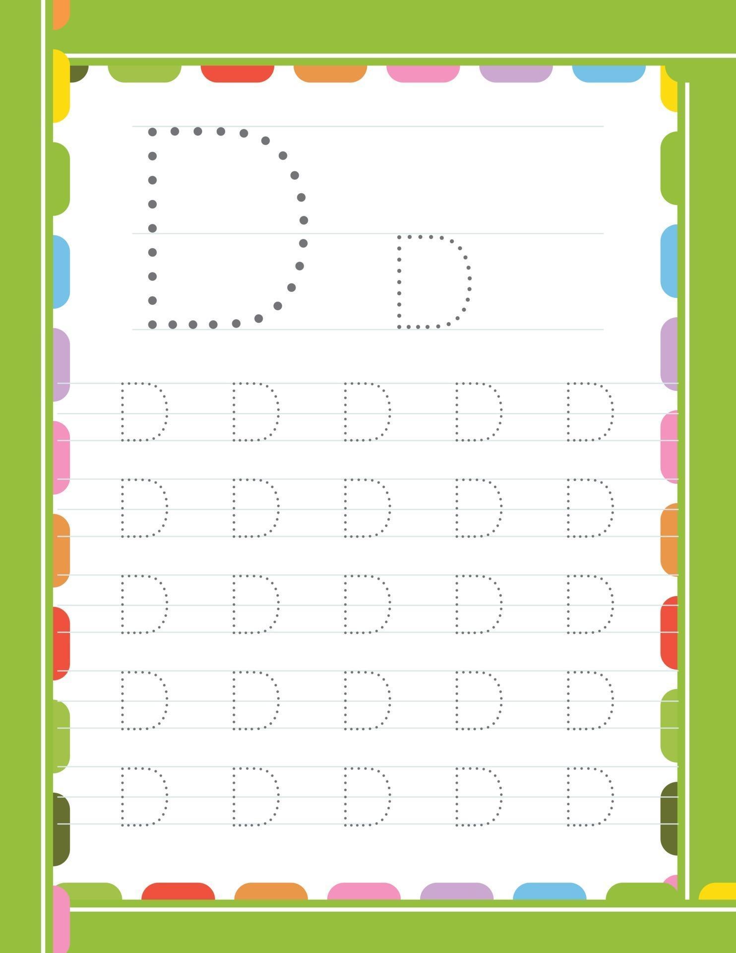 Letter D tracing alphabet worksheet 2980337 Vector Art at Vecteezy