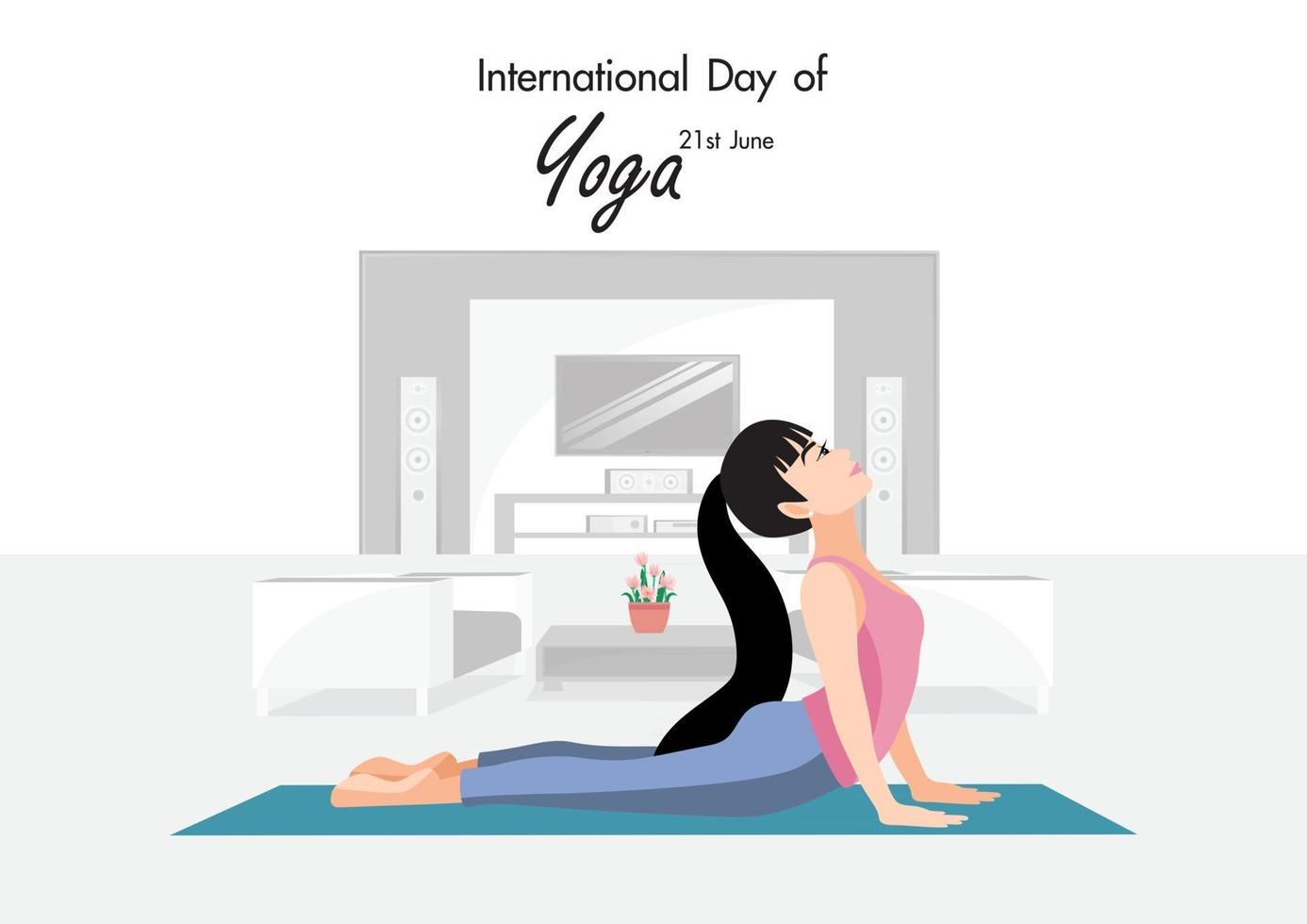 21 June international yoga day with female practicing yoga  vector