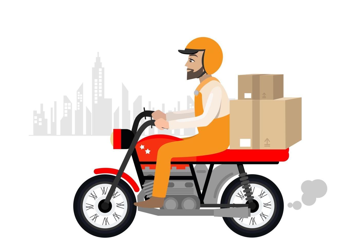 Guy on the bike in a hurry to deliver the order vector illustration.