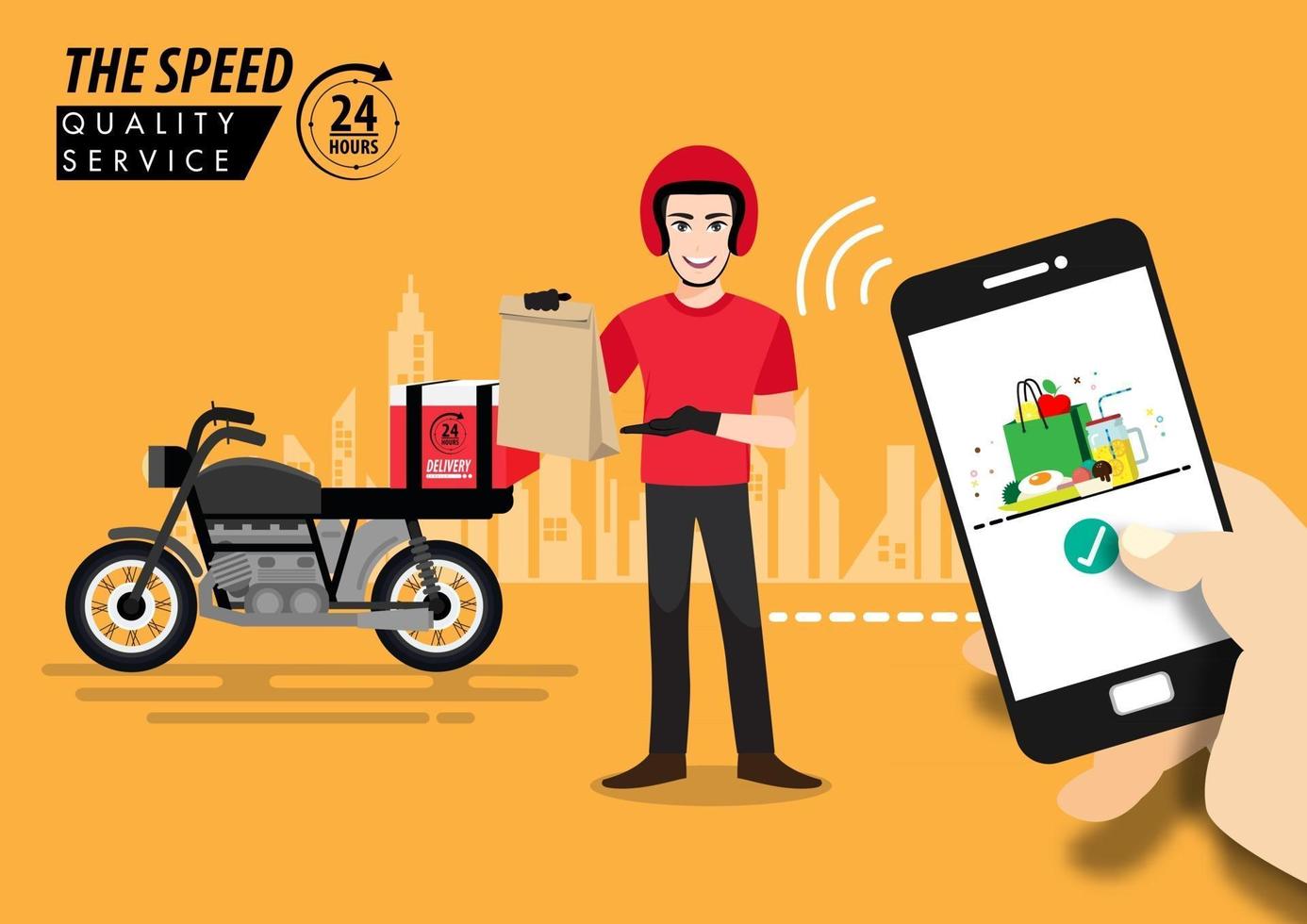 Online order and the food delivery concept vector