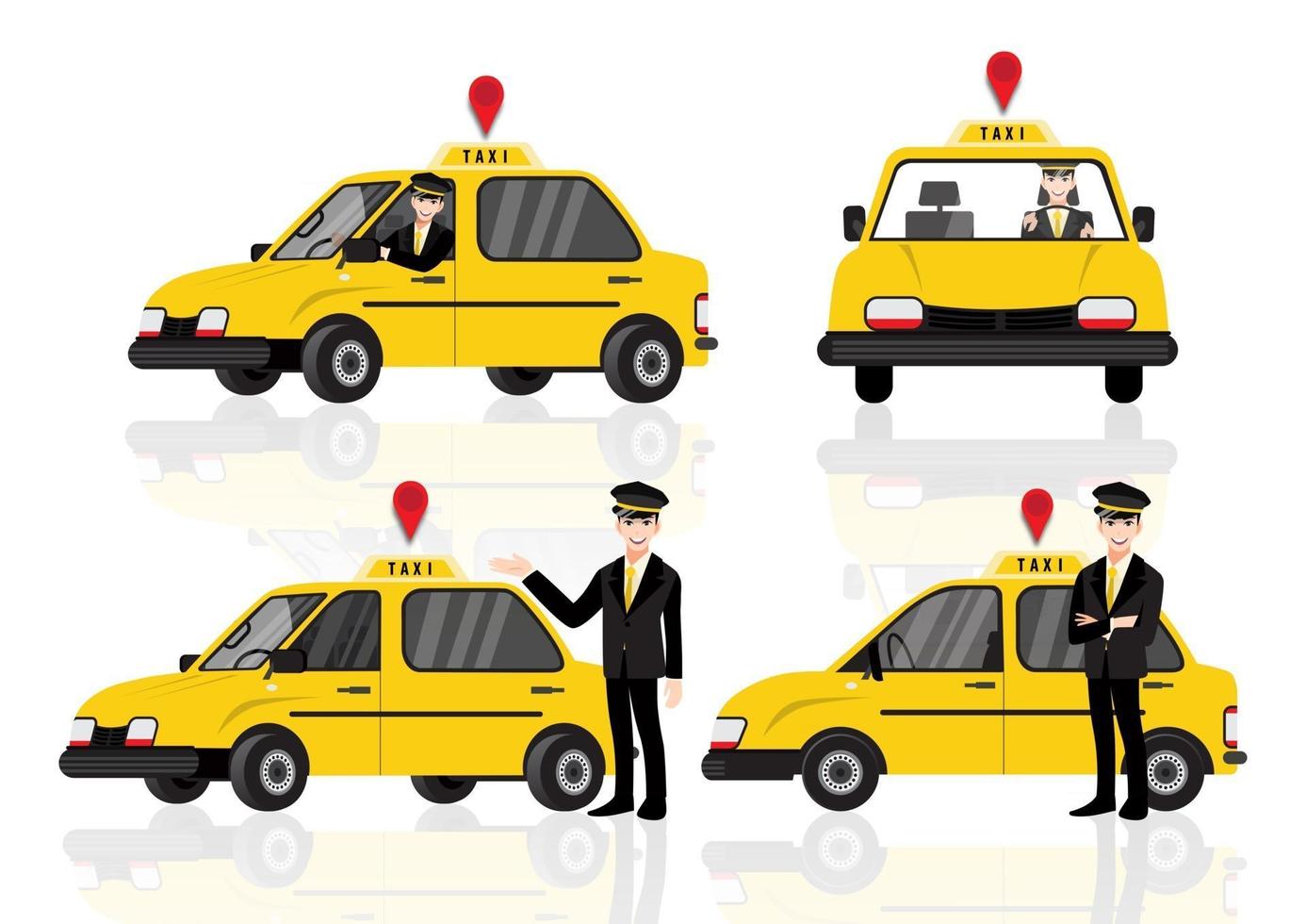 Smiling young taxi driver near Taxi service vector