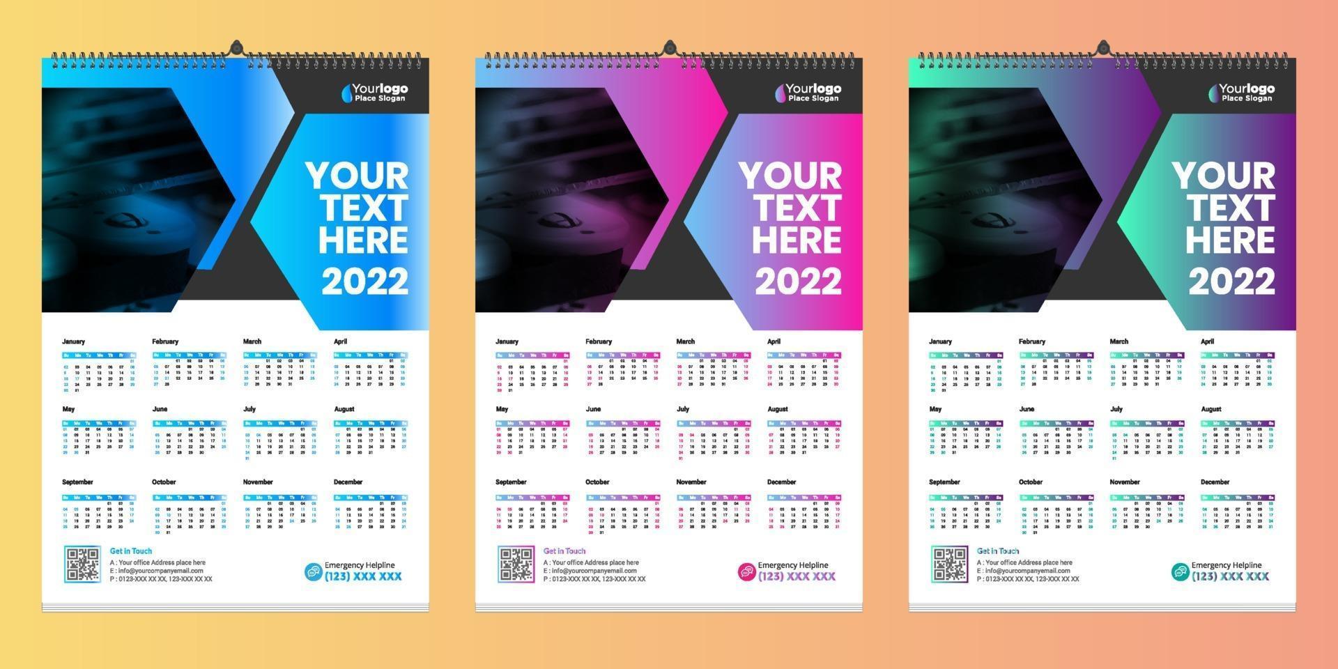 Calendario de pared gratis 2022 diseño con vector