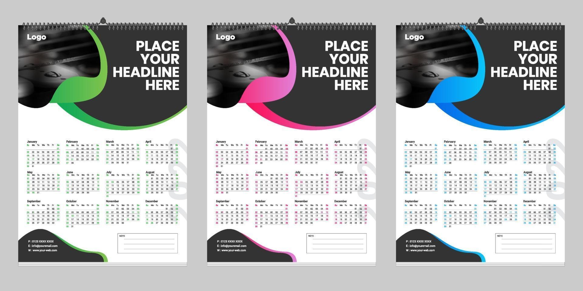 Calendario de pared gratis 2022 diseño con vector