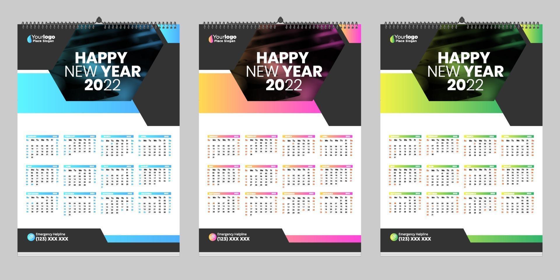 Calendario de pared gratis 2022 diseño con vector