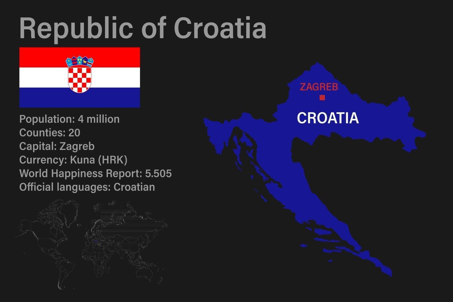 Capital Of Croatia Map Highly Detailed Croatia Map With Flag, Capital And Small Map Of The World  2981267 Vector Art At Vecteezy