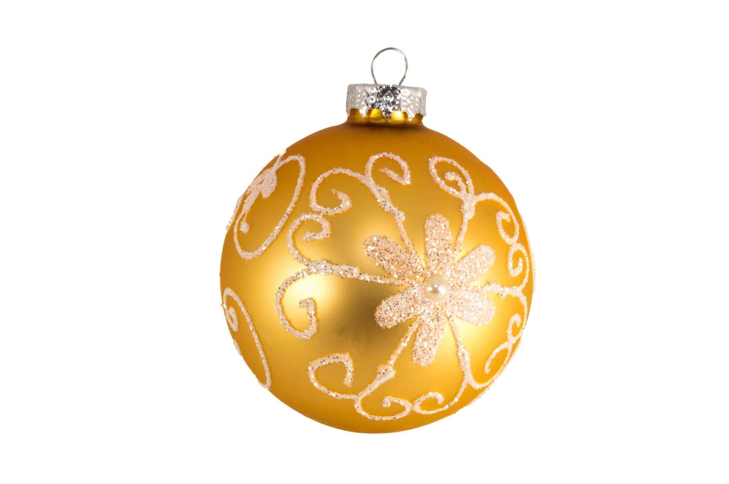 Yellow Christmas ball isolated on white background photo