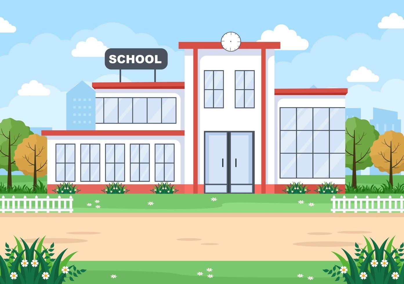 School with a green lawn. Icon. Flat vector illustration isolated on Any  color of the background, School building in flat style. Modern school,  college building. Vector illustration 24589463 Vector Art at Vecteezy