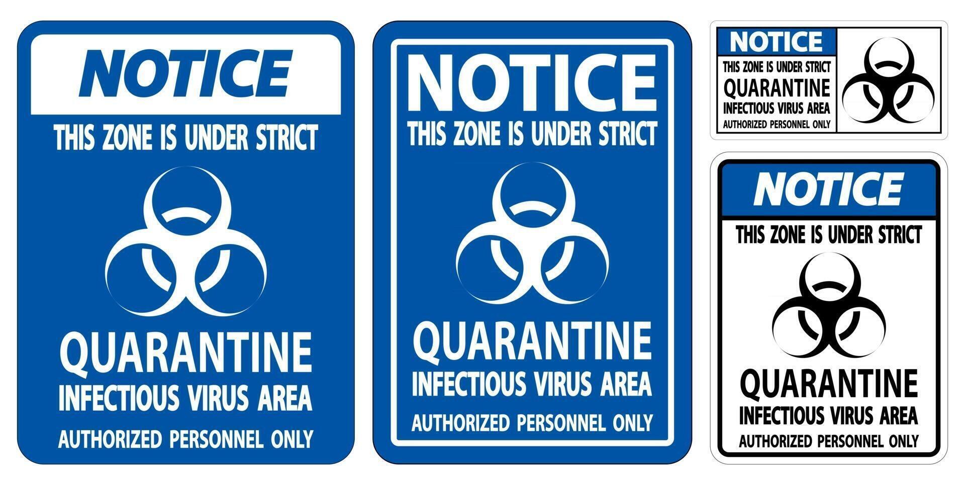 Notice Quarantine Infectious Virus Area Sign vector