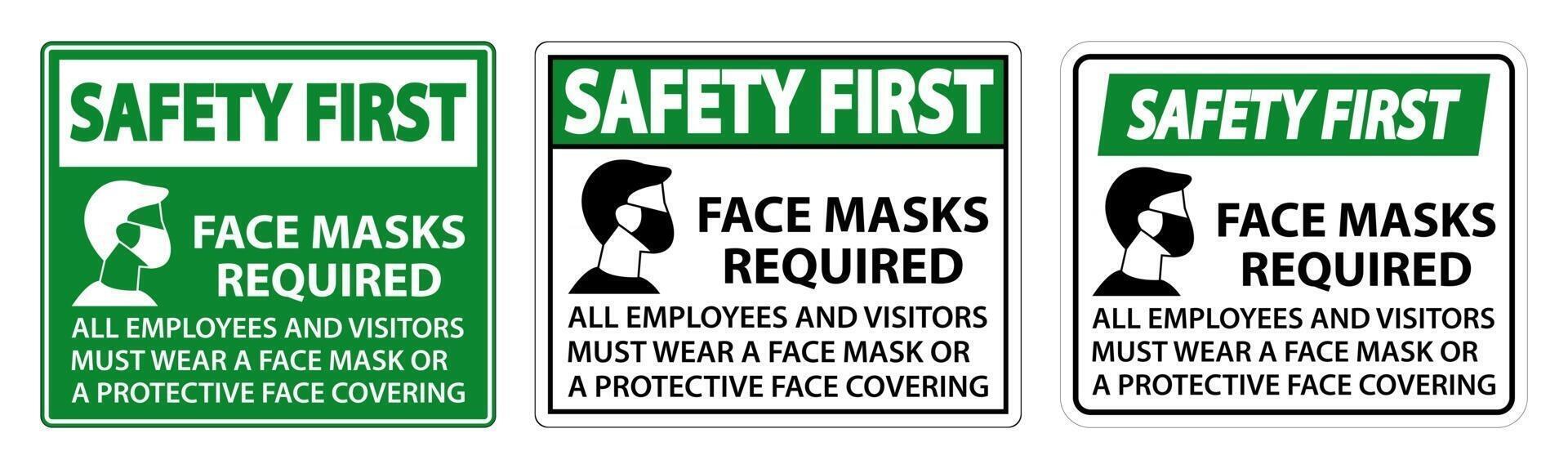 Safety First Face Masks Required vector