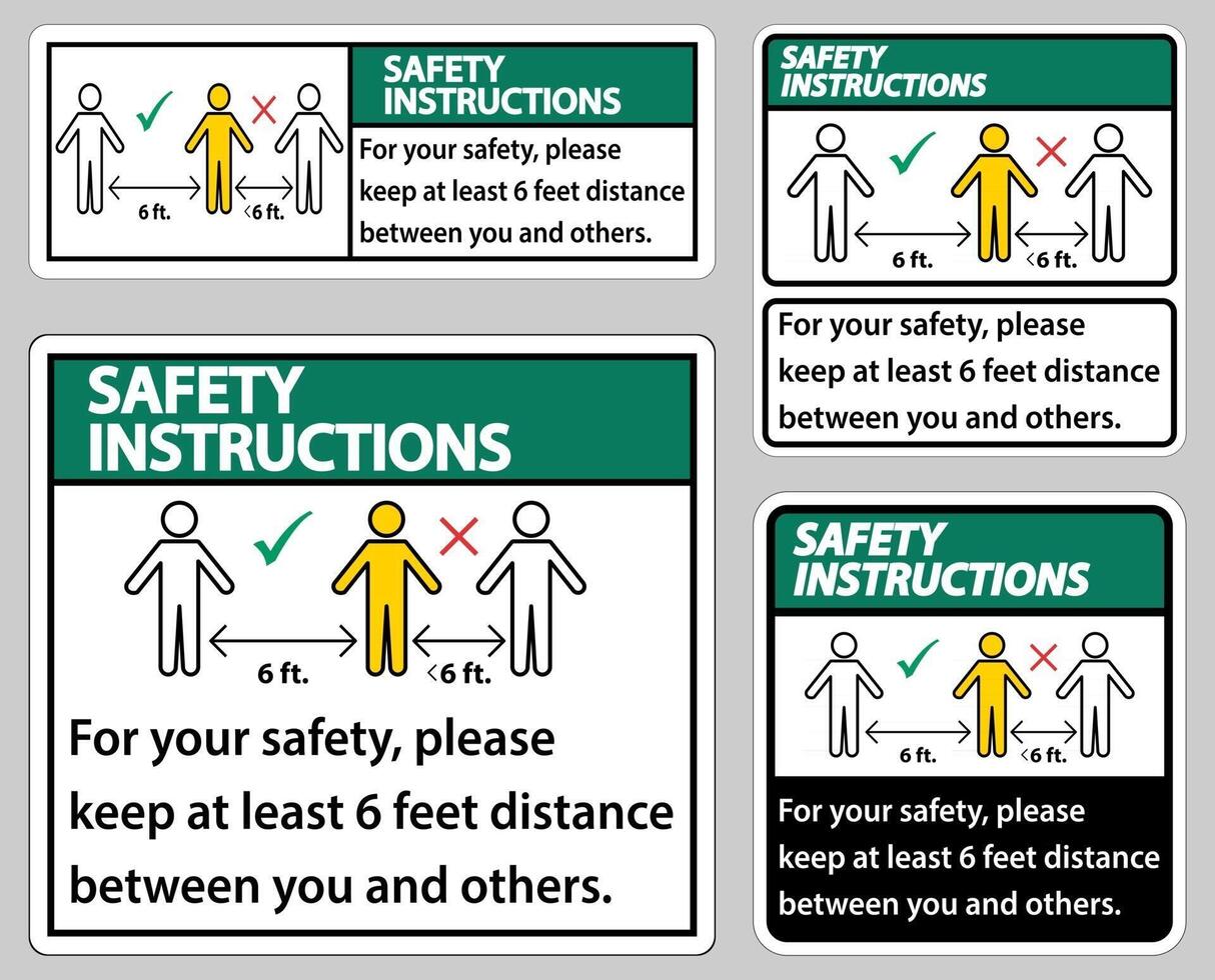 las instrucciones de seguridad mantienen una distancia de 6 pies vector