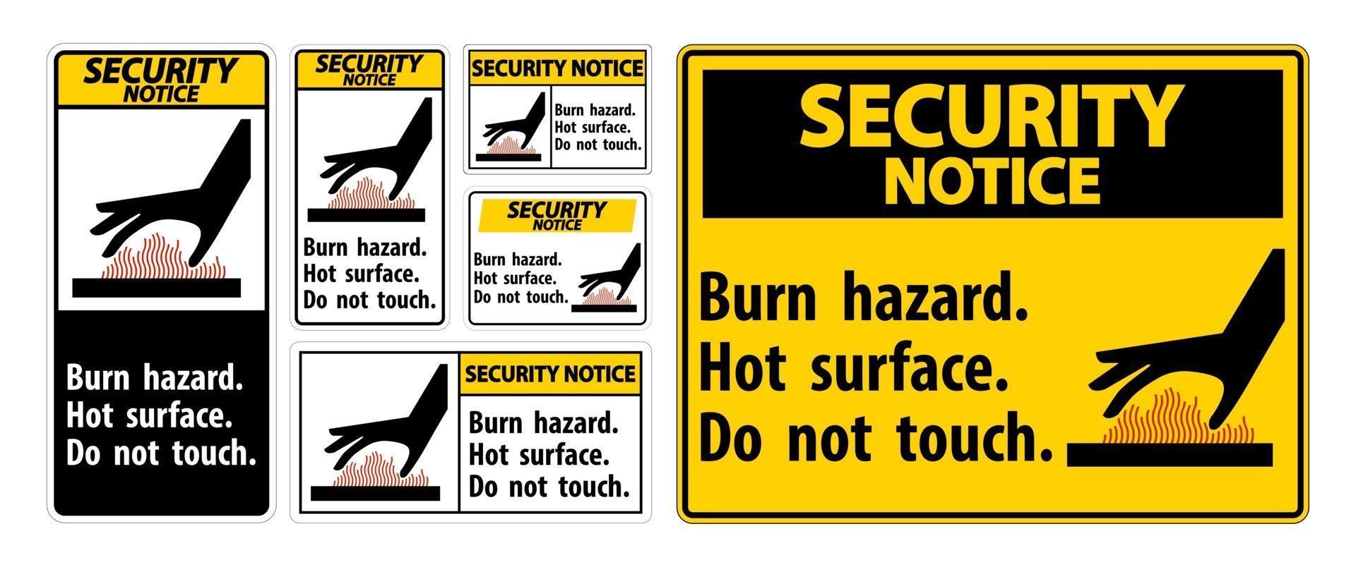 Security Notice Burn hazard,Hot surface,Do not touch vector