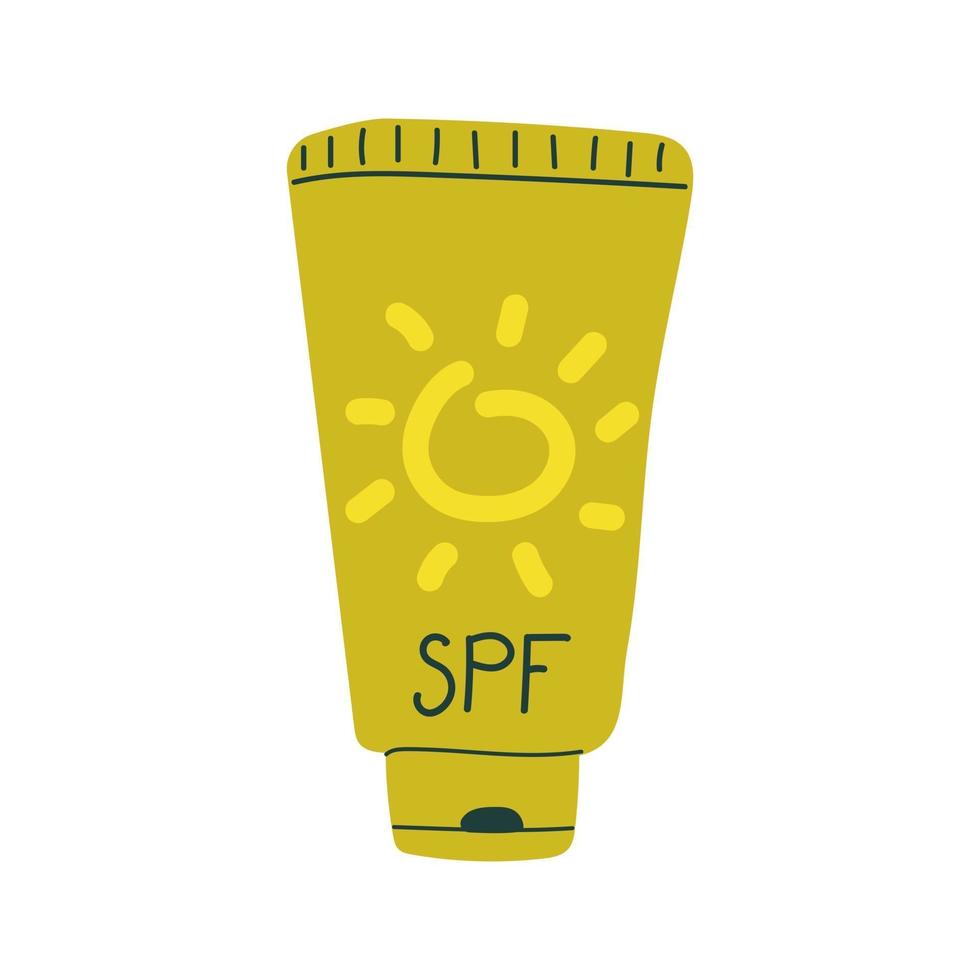 protector solar dibujado a mano, tubo, protección para la piel. concepto de verano. vector