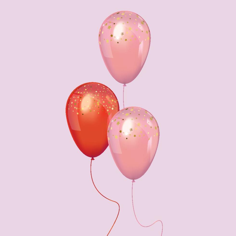 A bunch of realistic pink and red balloons vector