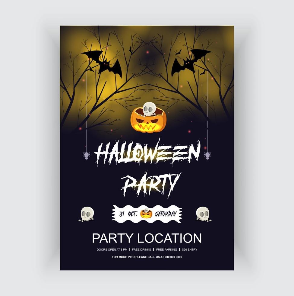 Halloween party flyer template with horror symbols vector illustration