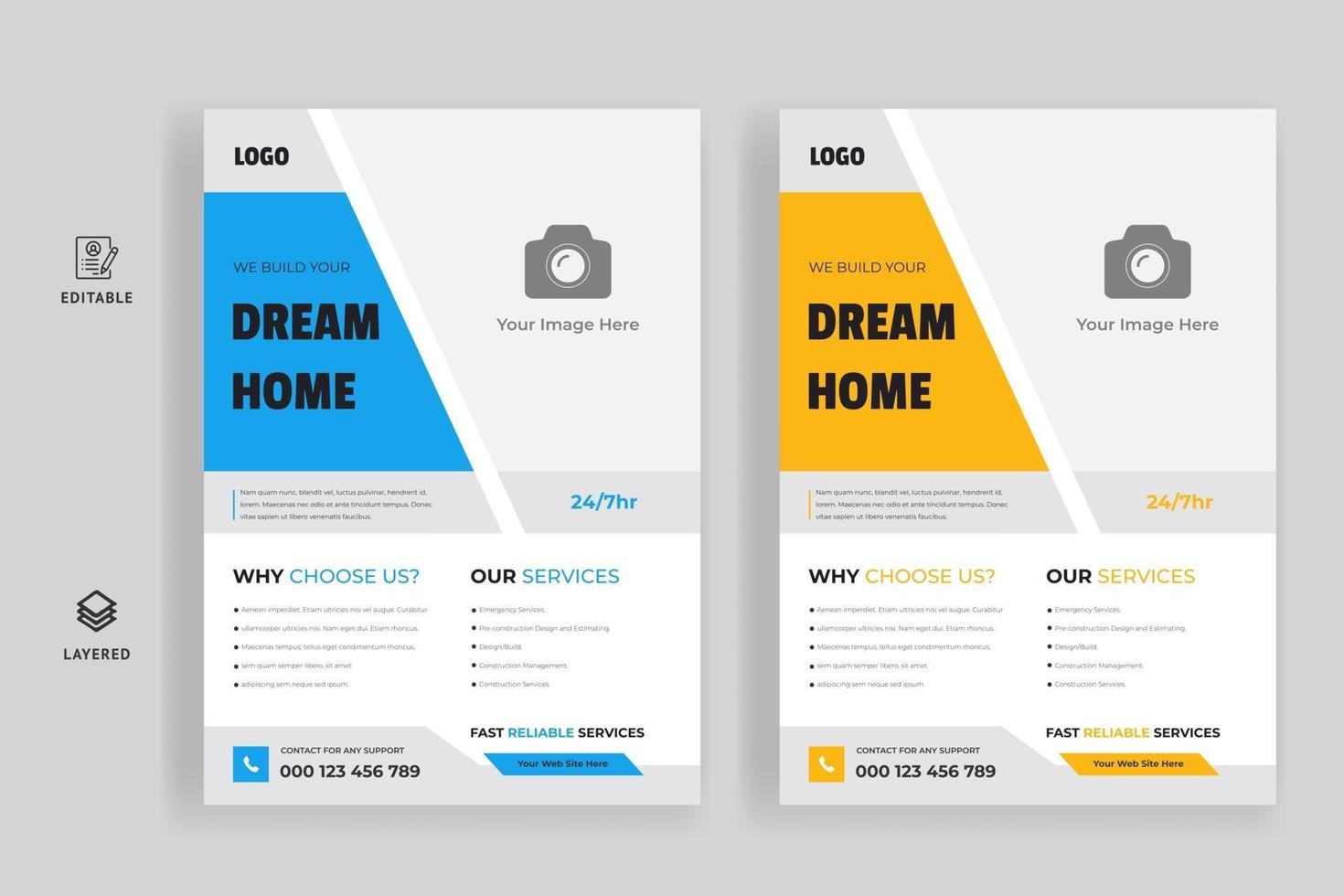 Construction and renovation business flyer template vector