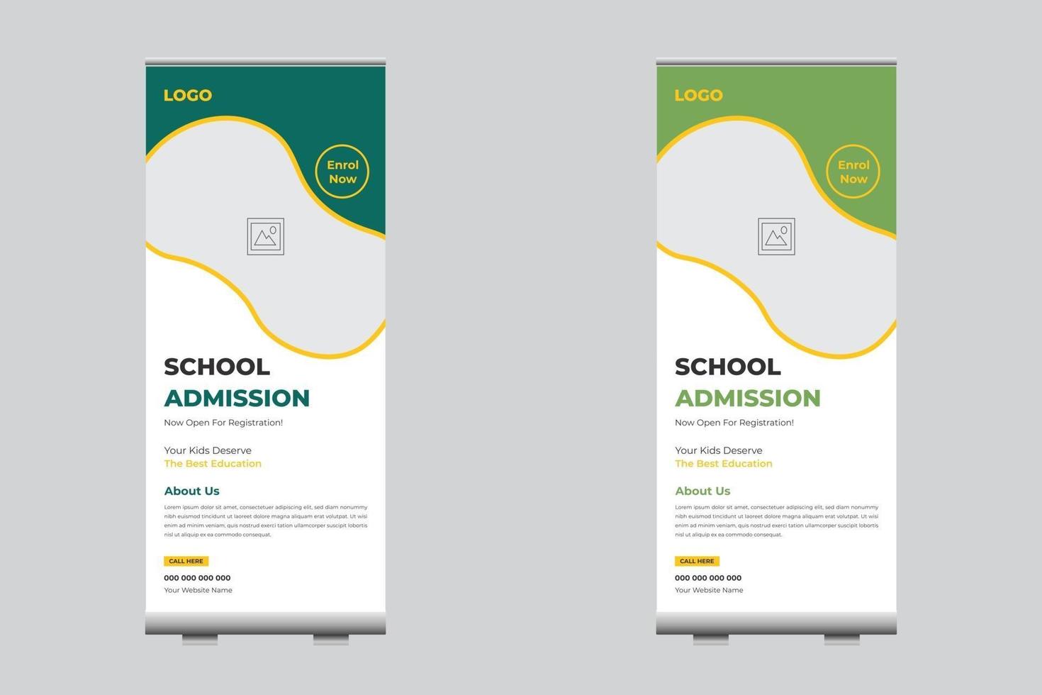 Admission roll up banner for school, college, university template vector