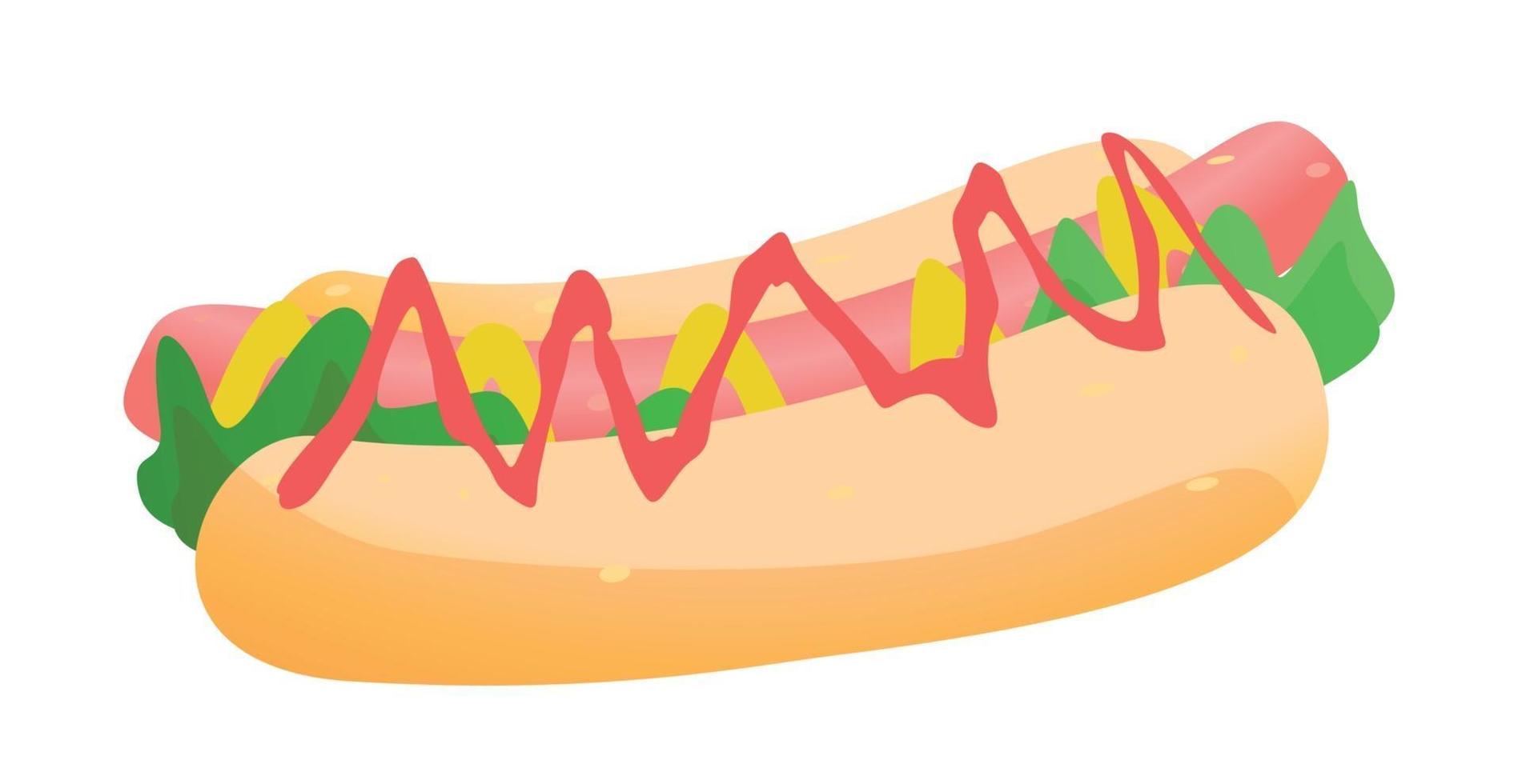 Realistic Sandwich with Sausage and Fresh Vegetables - Vector