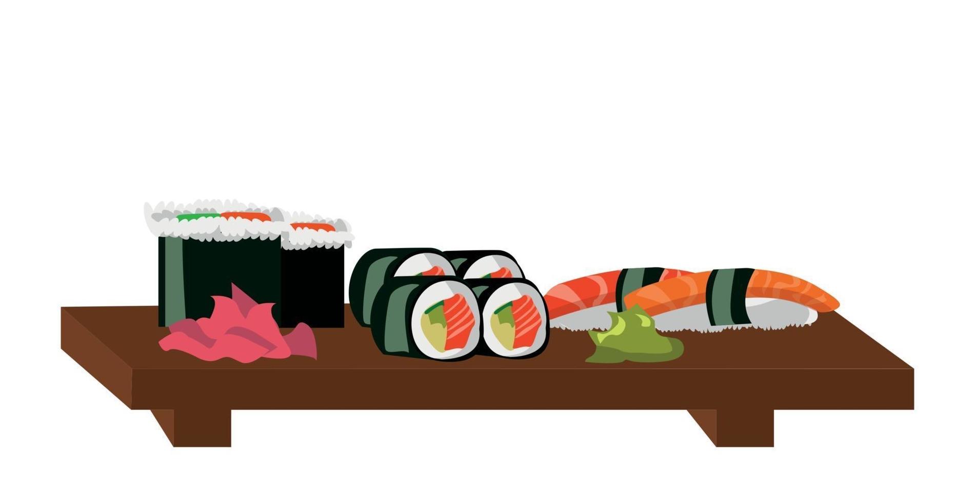 Set for rolls and sushi, the national Japanese dish - Vector
