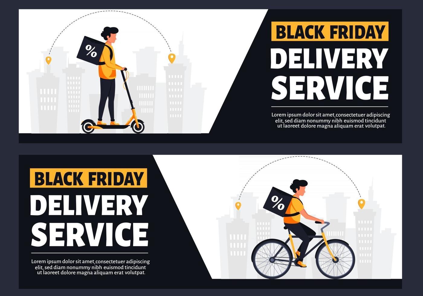 Black friday delivery service by bike and scooter vector