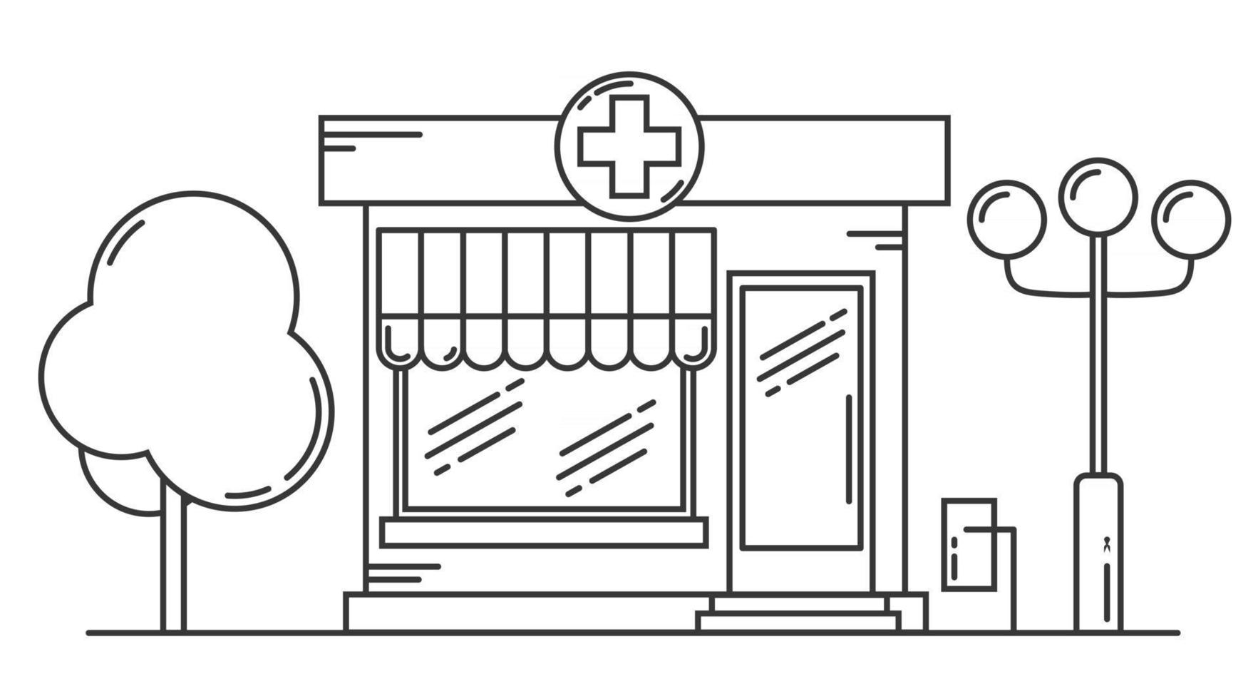 concepto de medicina de línea de construcción de farmacia. forma arquitectónica vector