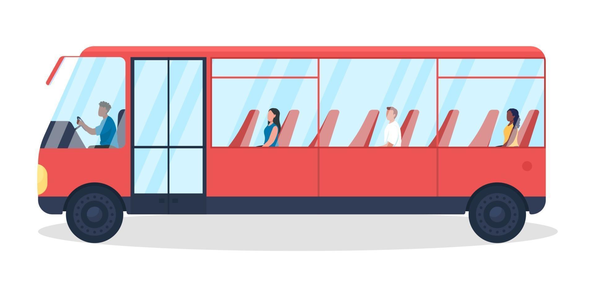 Bus with passengers semi flat color vector object