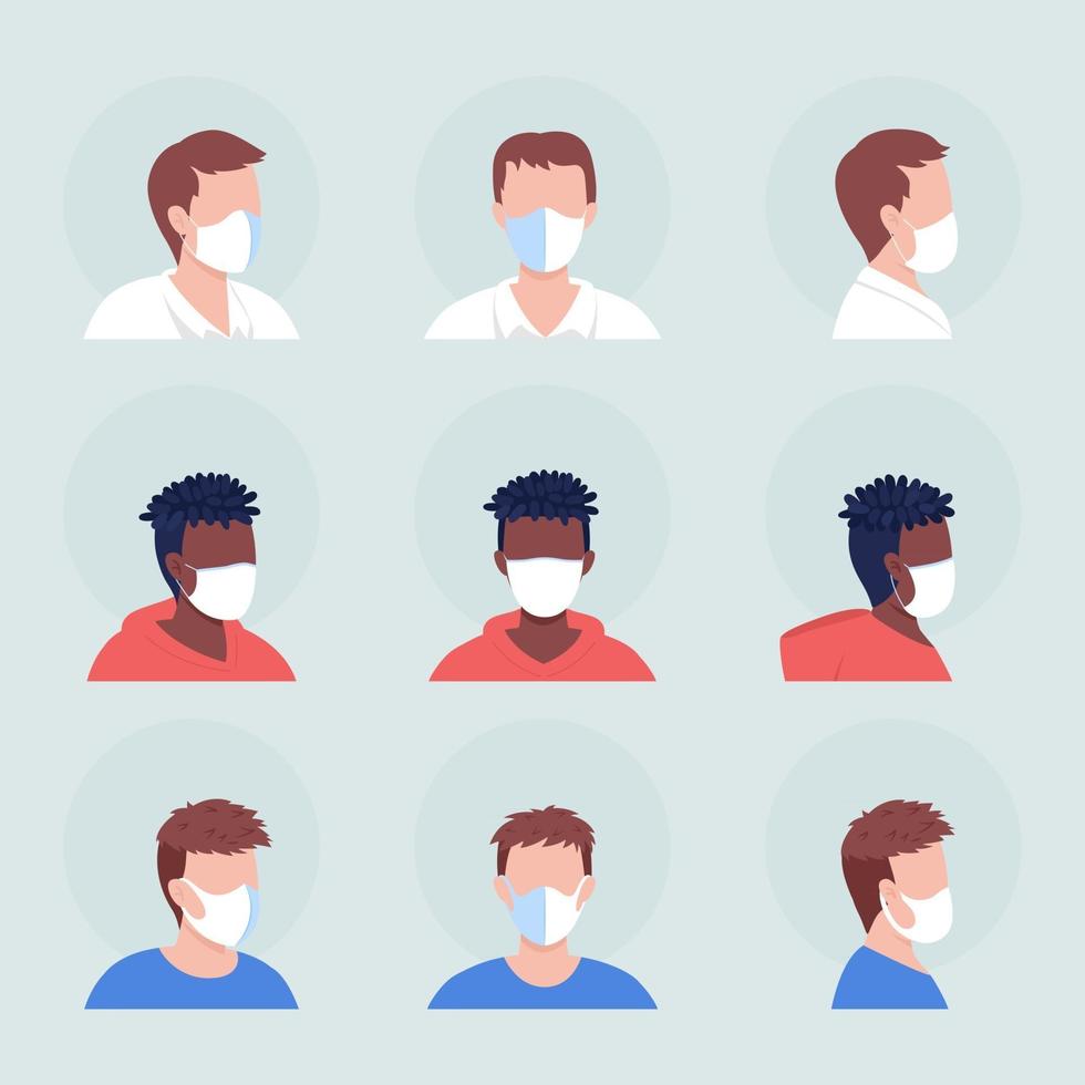 No-pleat white mask semi flat color vector character avatar set