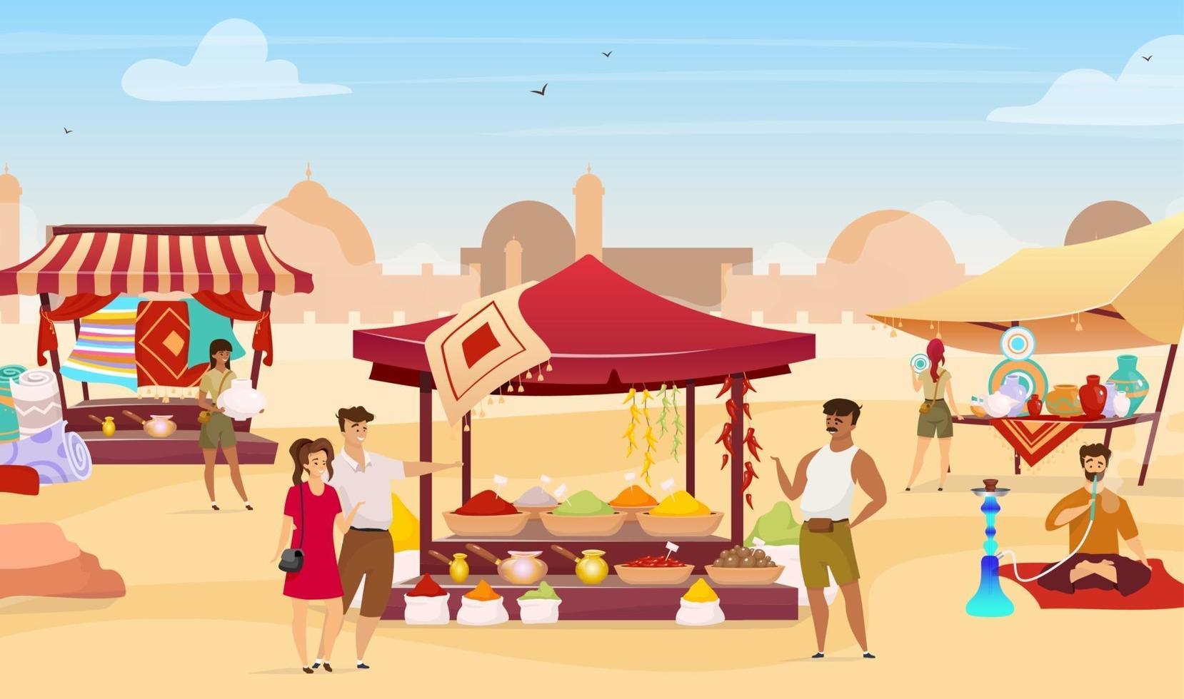 Arabic bazaar flat color vector illustration